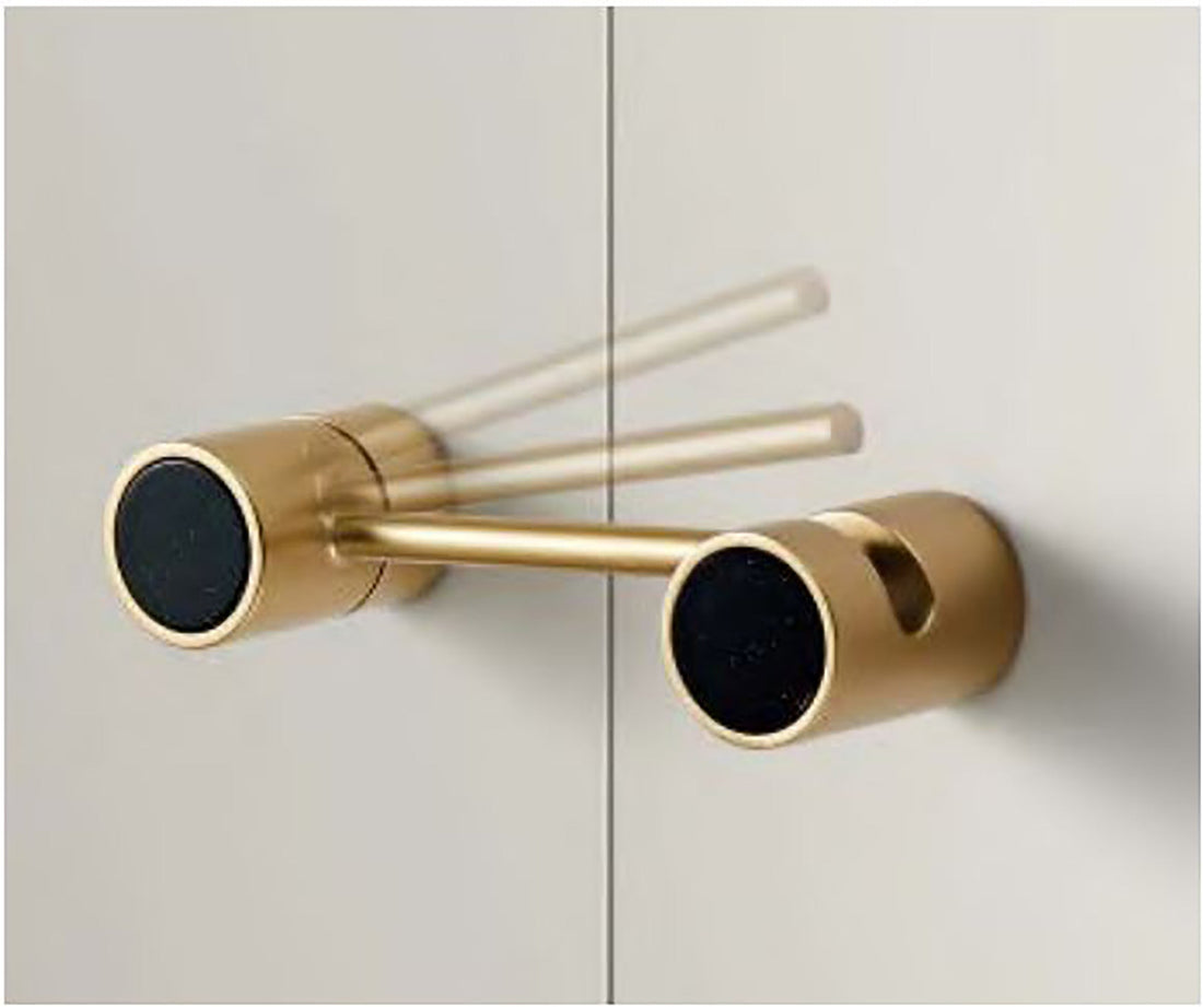 Mantara Auris Handle Z-0019 is a modern zinc alloy and acrylic knob in brushed gold finish, ideal for kitchen drawers, dresser drawers.