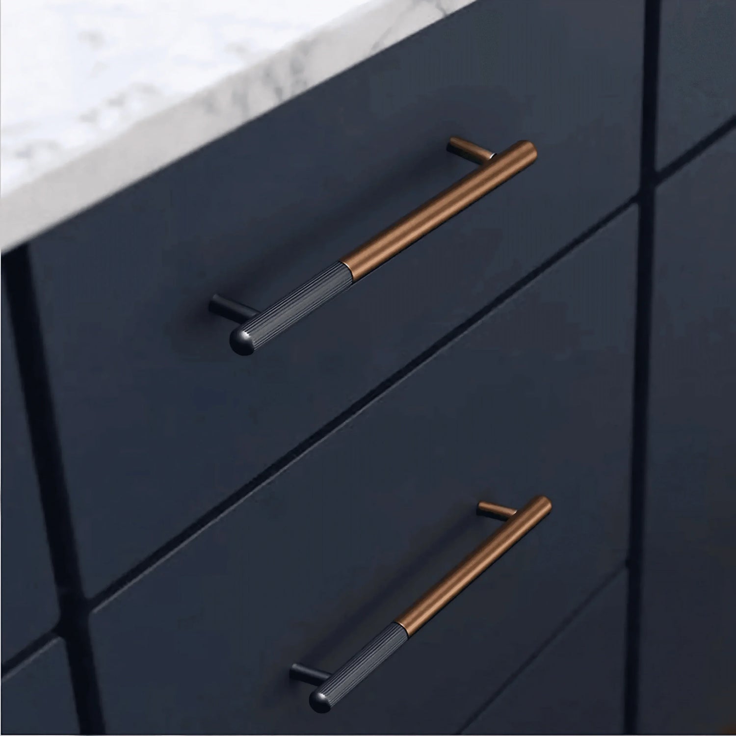The Mantara AL-0003 Urbane Bar Handle is a modern aluminum alloy handle in brown and black, perfect for doors and wardrobes.