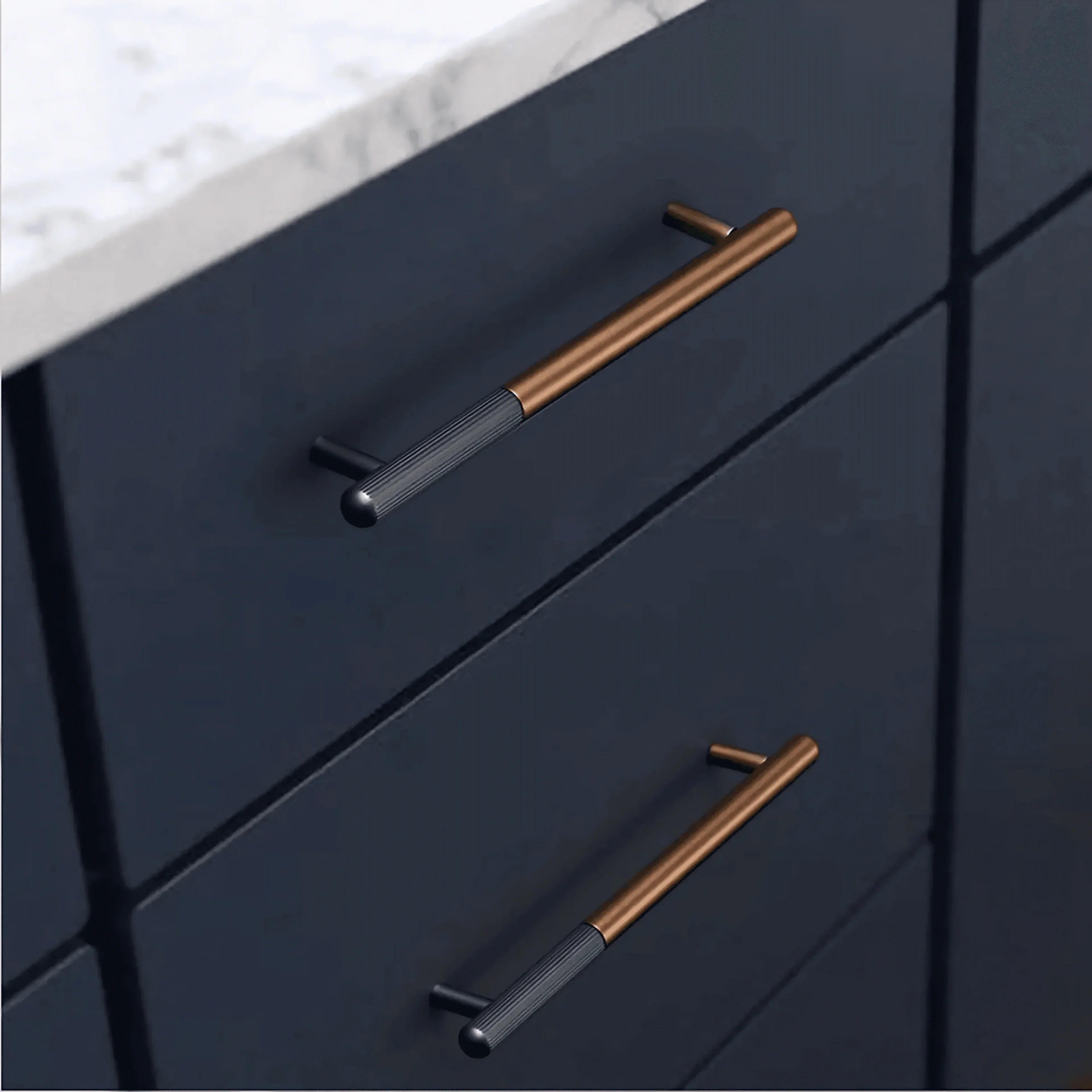 The Mantara AL-0003 Urbane Bar Handle is a modern aluminum alloy handle in brown and black, perfect for doors and wardrobes.