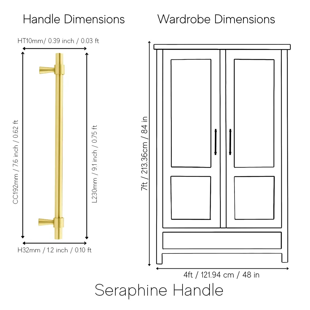 Mantara Seraphine Handle B-0054 is a modern brushed brass handle in gold, ideal for wardrobes, almirahs, and kitchens.