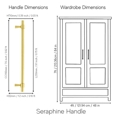 Mantara Seraphine Handle B-0054 is a modern brushed brass handle in gold, ideal for wardrobes, almirahs, and kitchens.
