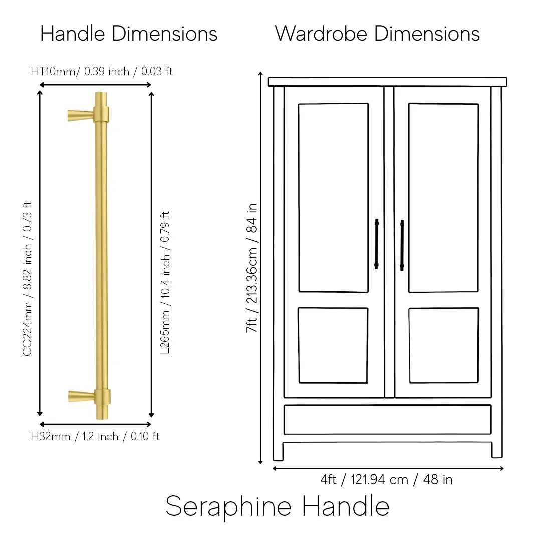 Mantara Seraphine Handle B-0054 is a modern brushed brass handle in gold, ideal for wardrobes, almirahs, and kitchens.