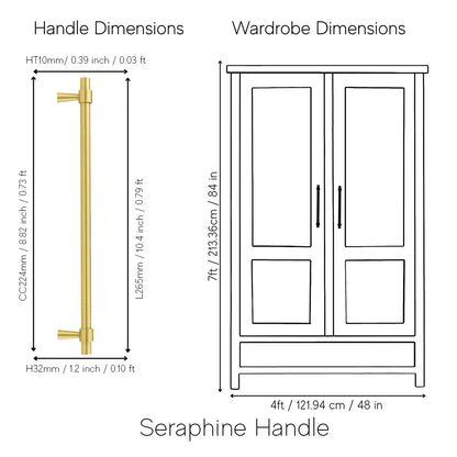 Mantara Seraphine Handle B-0054 is a modern brushed brass handle in gold, ideal for wardrobes, almirahs, and kitchens.