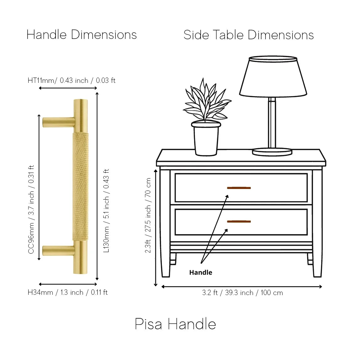 Mantara Pisa Knob B-0060 is a modern brushed brass handle in gold, ideal for wardrobes, cabinets, and main doors.