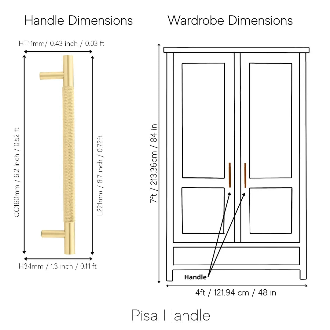 Mantara Pisa Knob B-0060 is a modern brushed brass handle in gold, ideal for wardrobes, cabinets, and main doors.