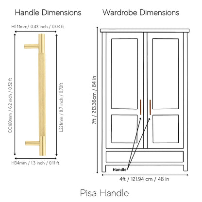 Mantara Pisa Knob B-0060 is a modern brushed brass handle in gold, ideal for wardrobes, cabinets, and main doors.