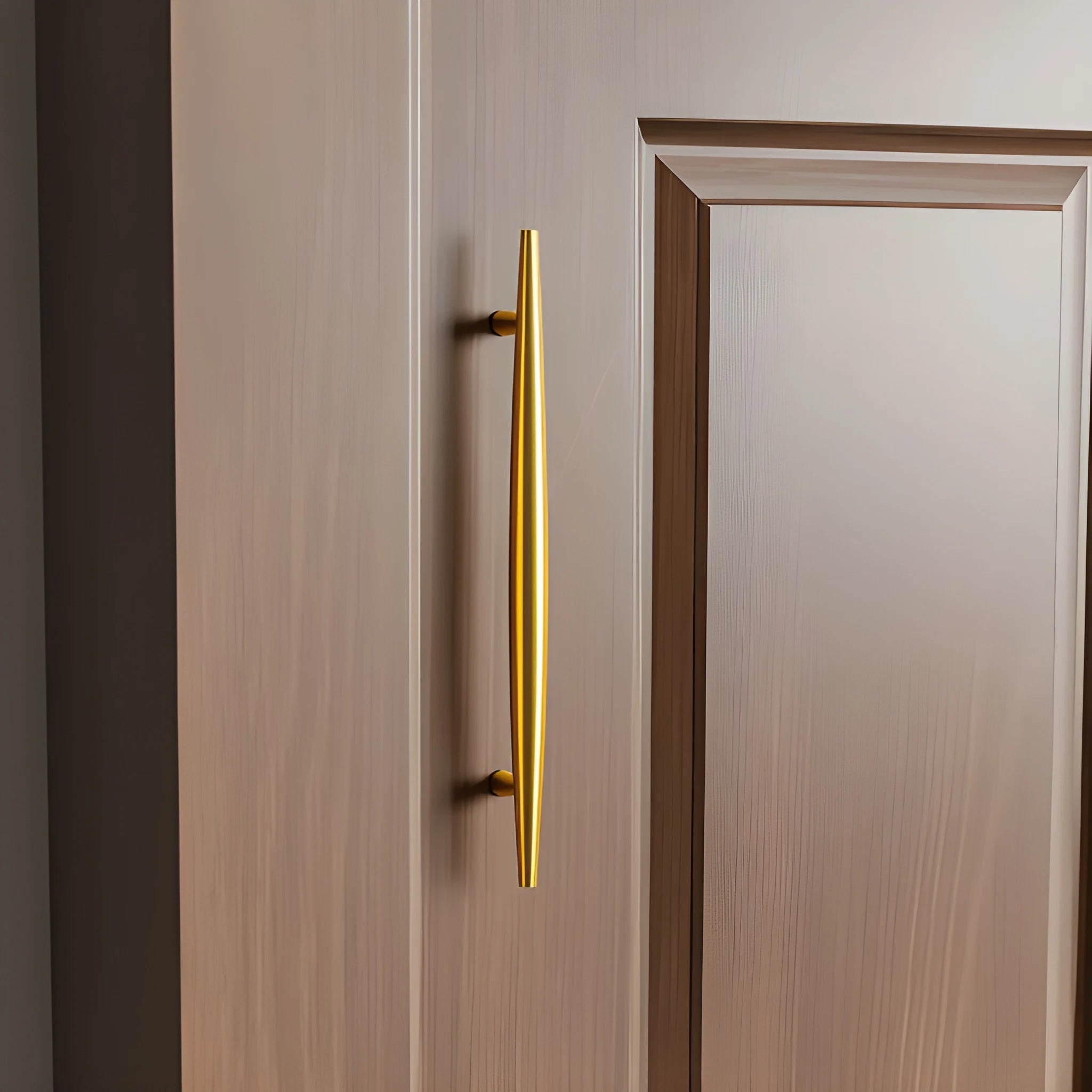 Mantara Gilded T Bar Handle B-0072 is a modern brass handle in brushed gold, ideal for wardrobes, doors, and kitchens.