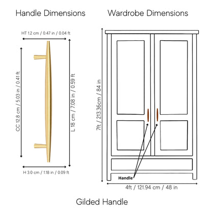 Mantara Gilded T Bar Handle B-0072 is a modern brass handle in brushed gold, ideal for wardrobes, doors, and kitchens.