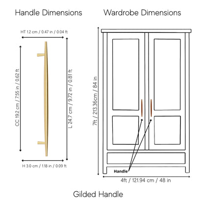 Mantara Gilded T Bar Handle B-0072 is a modern brass handle in brushed gold, ideal for wardrobes, doors, and kitchens.