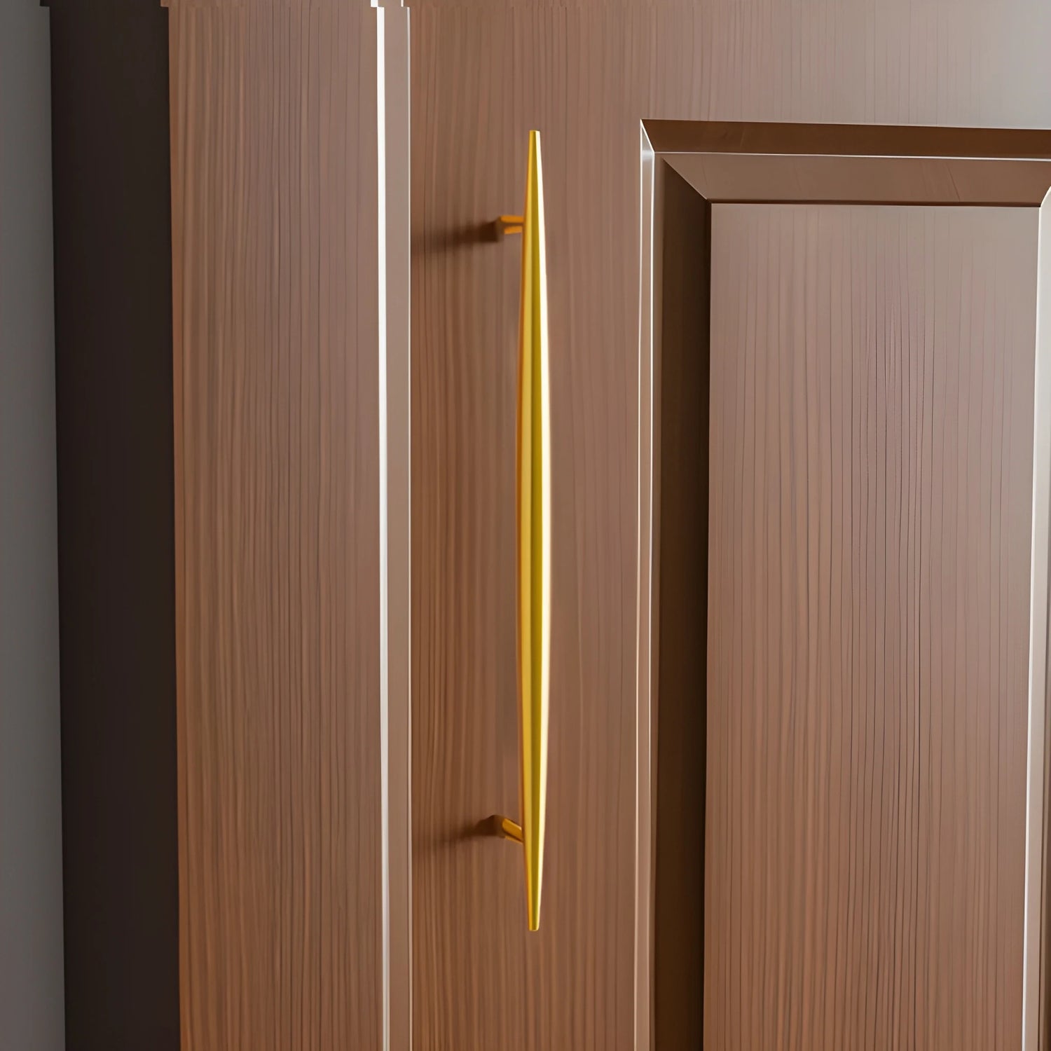 Mantara Gilded T Bar Handle B-0072 is a modern brass handle in brushed gold, ideal for wardrobes, doors, and kitchens.