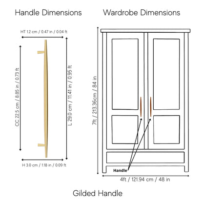 Mantara Gilded T Bar Handle B-0072 is a modern brass handle in brushed gold, ideal for wardrobes, doors, and kitchens.