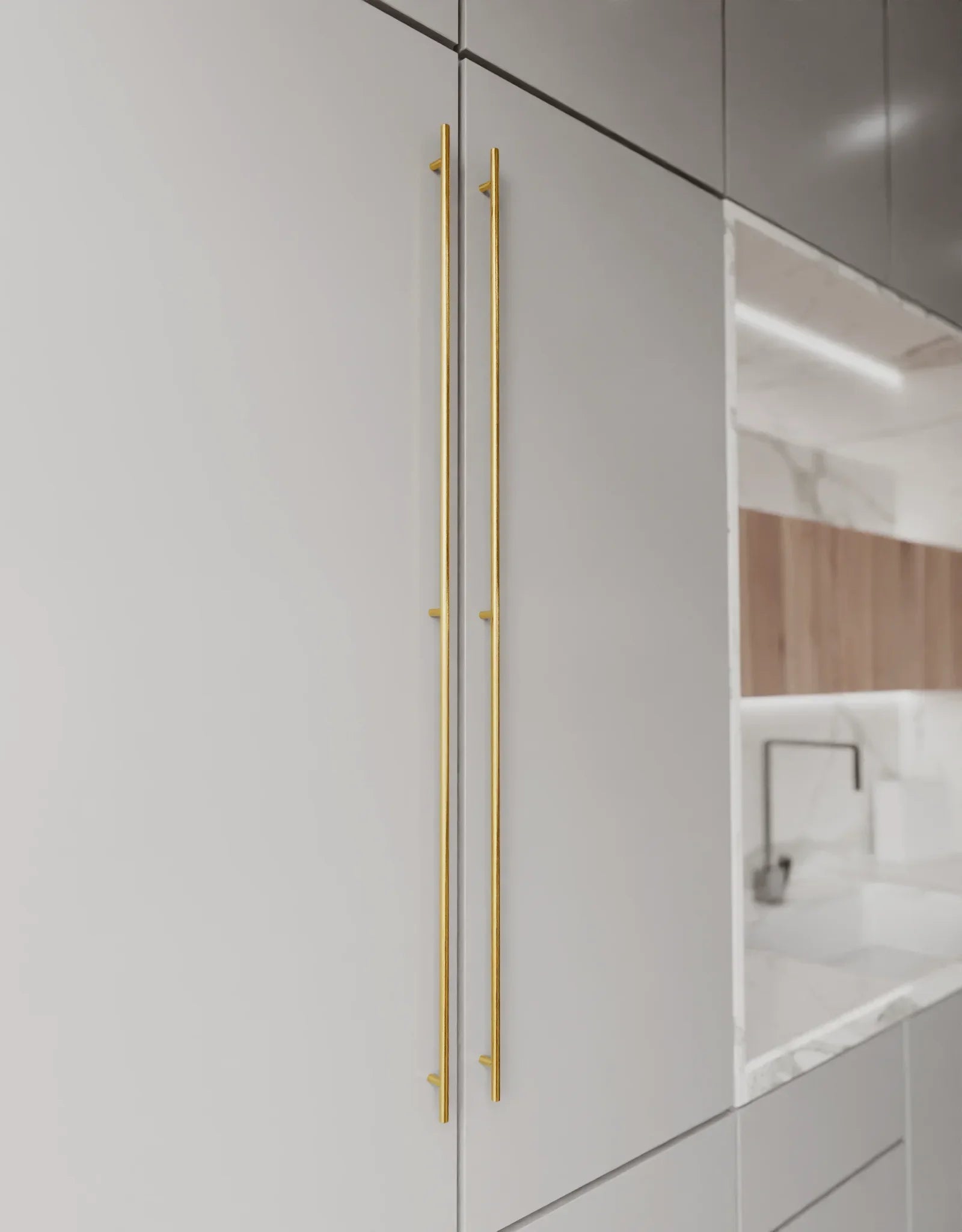 Cabinet pull handle, solid brass, brushed gold finish, Mantara, Sydney Handle, B-0080, ideal for wardrobes and kitchens.