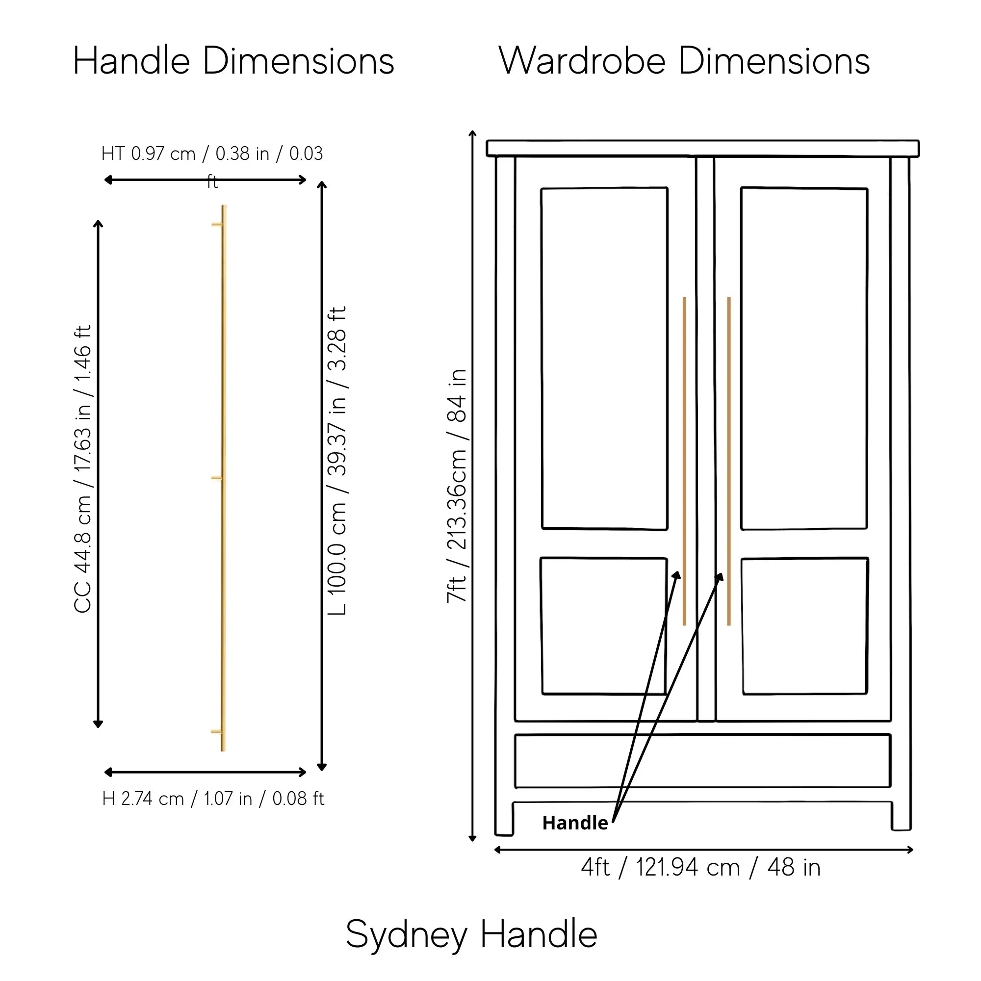 Cabinet pull handle, solid brass, brushed gold finish, Mantara, Sydney Handle, B-0080, ideal for wardrobes and kitchens.