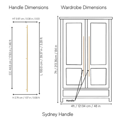 Cabinet pull handle, solid brass, brushed gold finish, Mantara, Sydney Handle, B-0080, ideal for wardrobes and kitchens.
