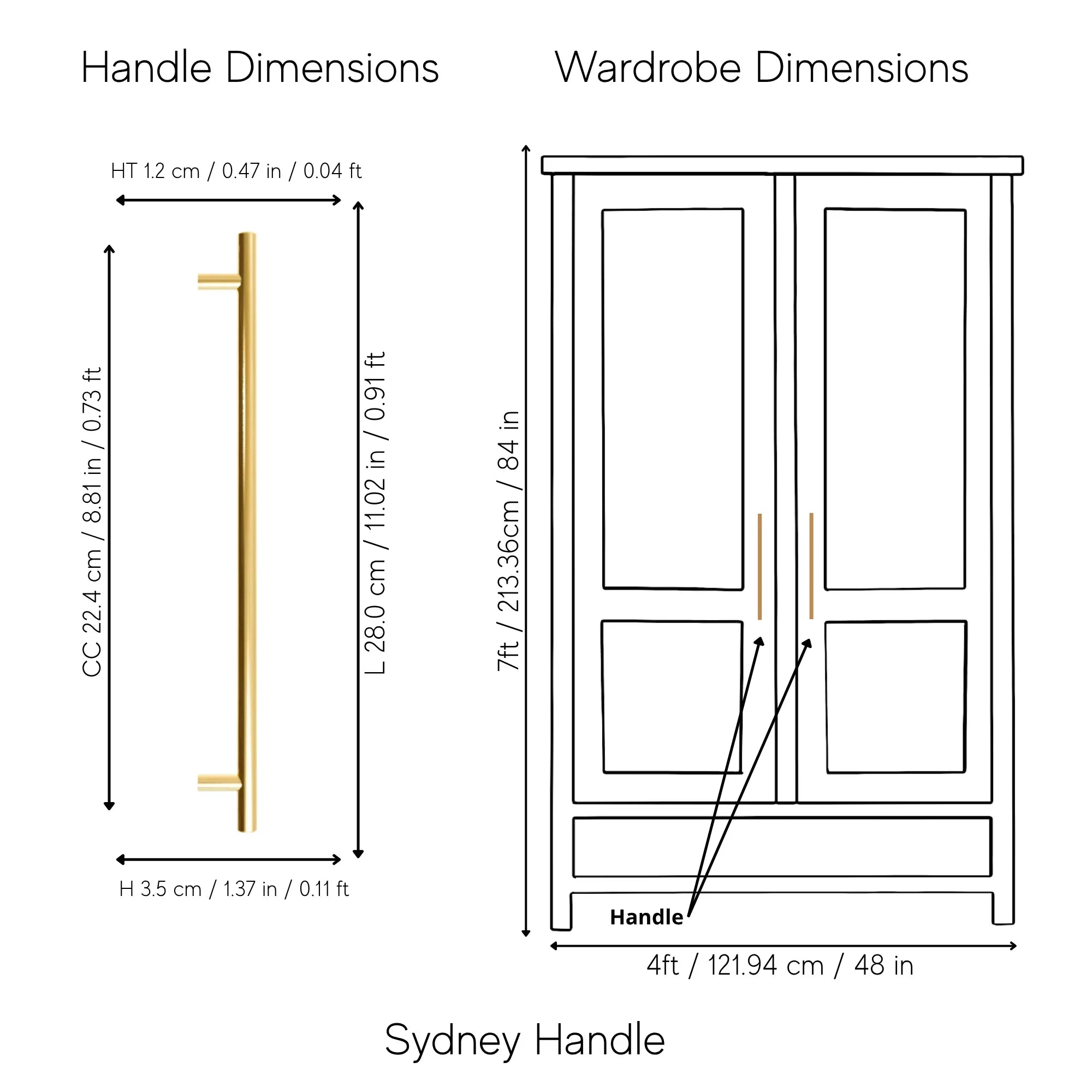 Cabinet pull handle, solid brass, brushed gold finish, Mantara, Sydney Handle, B-0080, ideal for wardrobes and kitchens.