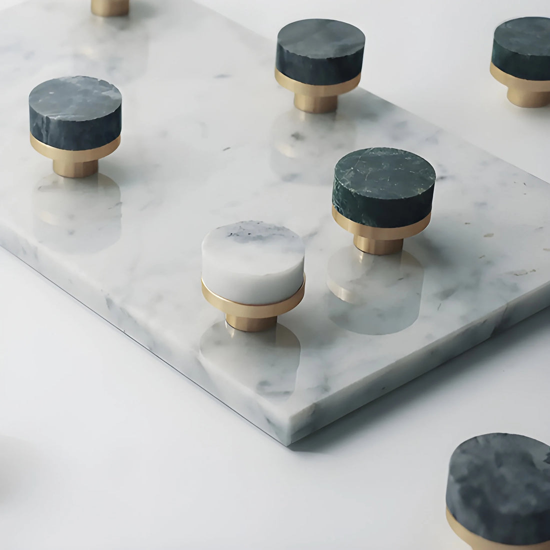 Marble and brass round knob in green finish by Mantara M-0003, Suitable for door knob, cabinet knob, Kitchen, Bathroom knob.