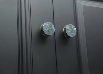 Marble and brass round knob in green finish by Mantara M-0003, Suitable for door knob, cabinet knob, Kitchen, Bathroom knob.