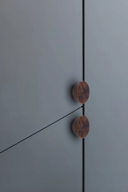 Mantara Briar Knob  W-0037 is a modern wooden knob in walnut finish, ideal for kitchen and dresser drawers.