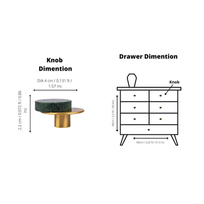 Calabra Knob M-0015 in green marble &amp; brass, 42mm, polished face with brushed stem, for drawers by Mantara