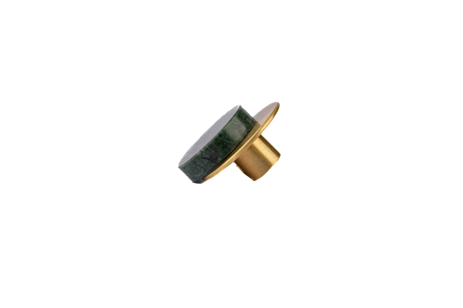Calabra Knob M-0015 in green marble &amp; brass, 42mm, polished face with brushed stem, for drawers by Mantara