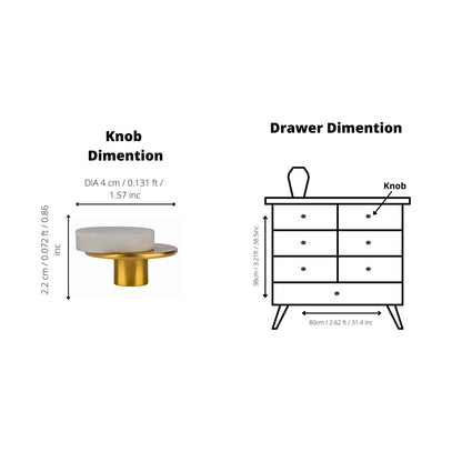 Calabra Knob M-0015 in white marble &amp; brass, 42mm, polished face with brushed stem, for drawers by Mantara