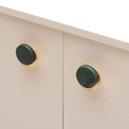 Calabra Knob M-0015 in green marble &amp; brass, 42mm, polished face with brushed stem, for drawers by Mantara