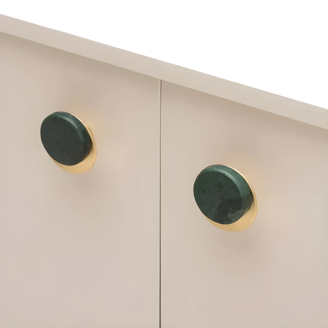 Mantara Calabra Knob M-0015 is a modern marble &amp; brass knob in  green, ideal for kitchen &amp; dresser drawers.