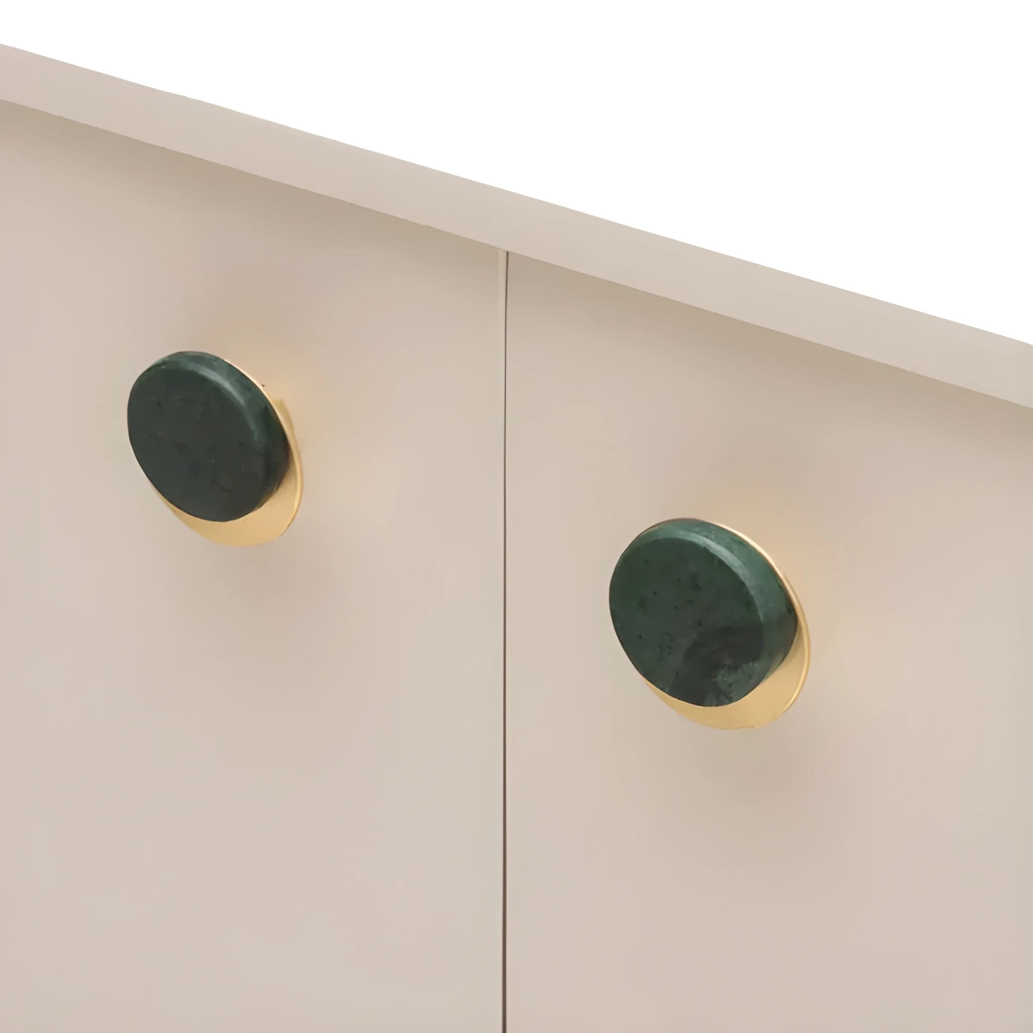 Mantara Calabra Knob M-0015 is a modern marble &amp; brass knob in  green, ideal for kitchen &amp; dresser drawers.