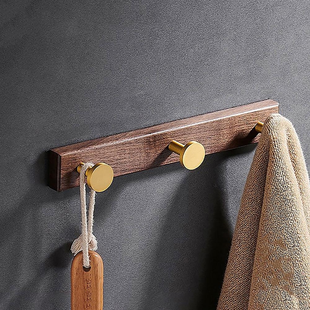 Calista Hook W-0011 in walnut &amp; brushed brass, size 250&amp;550mm, ideal for home &amp; hotel spaces—by Mantara.