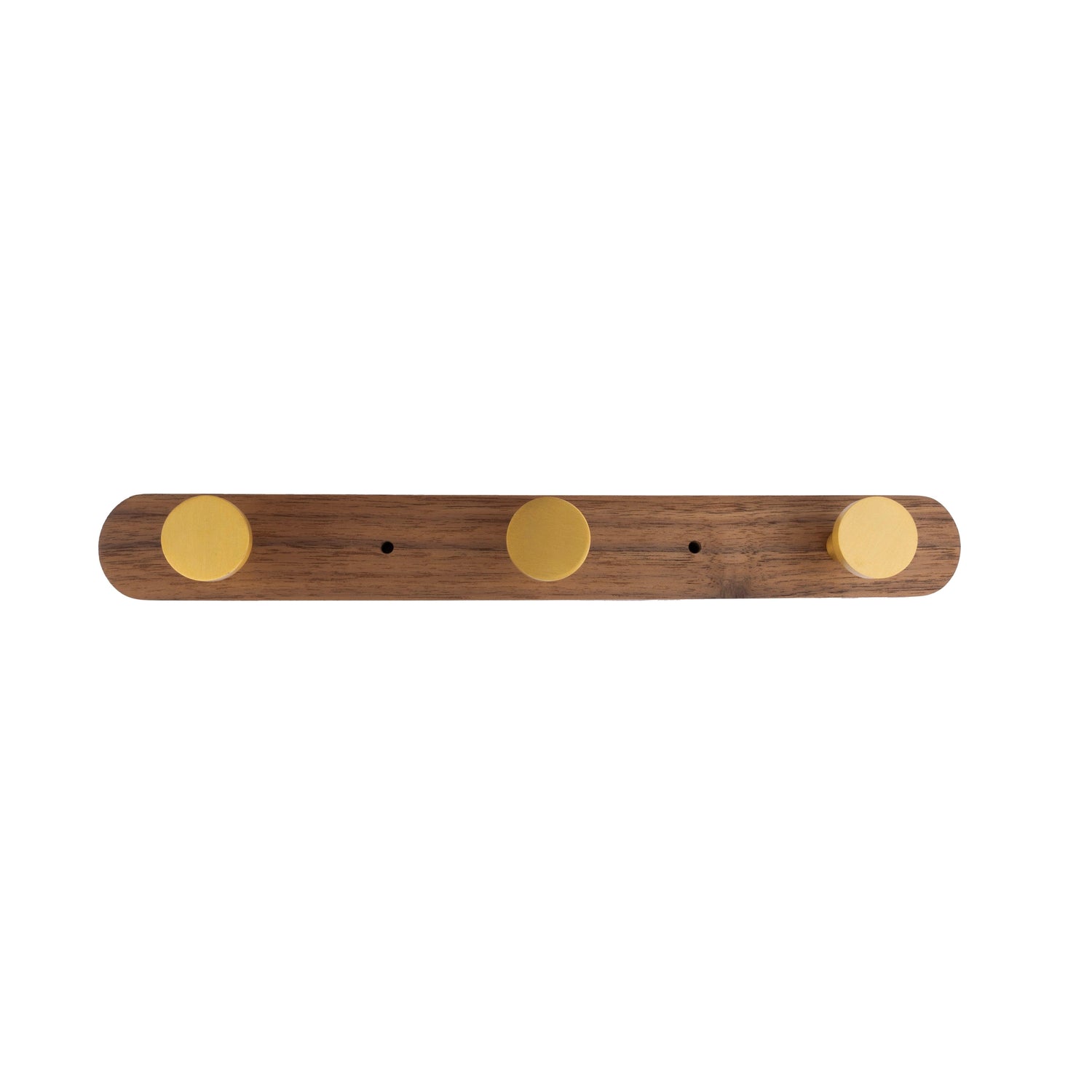 Mantara Calista Hook W-0011 is a modern walnut wood &amp; brass wall hook in gold with brushed finish, ideal for homes &amp; hotels.