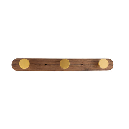 Mantara Calista Hook W-0011 is a modern walnut wood &amp; brass wall hook in gold with brushed finish, ideal for homes &amp; hotels.