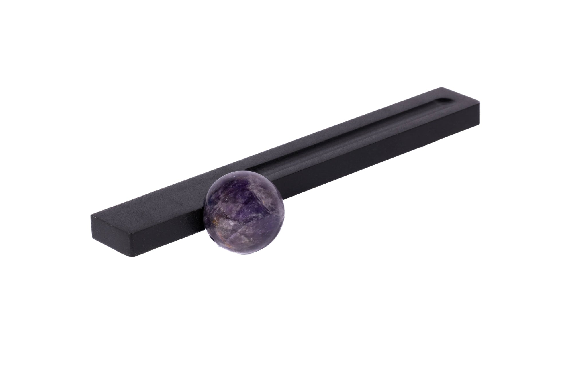 The Mantara C-0027 Calyx Handle is a modern crystal handle in black+purple, ideal for cabinets, wardrobes, and drawers.
