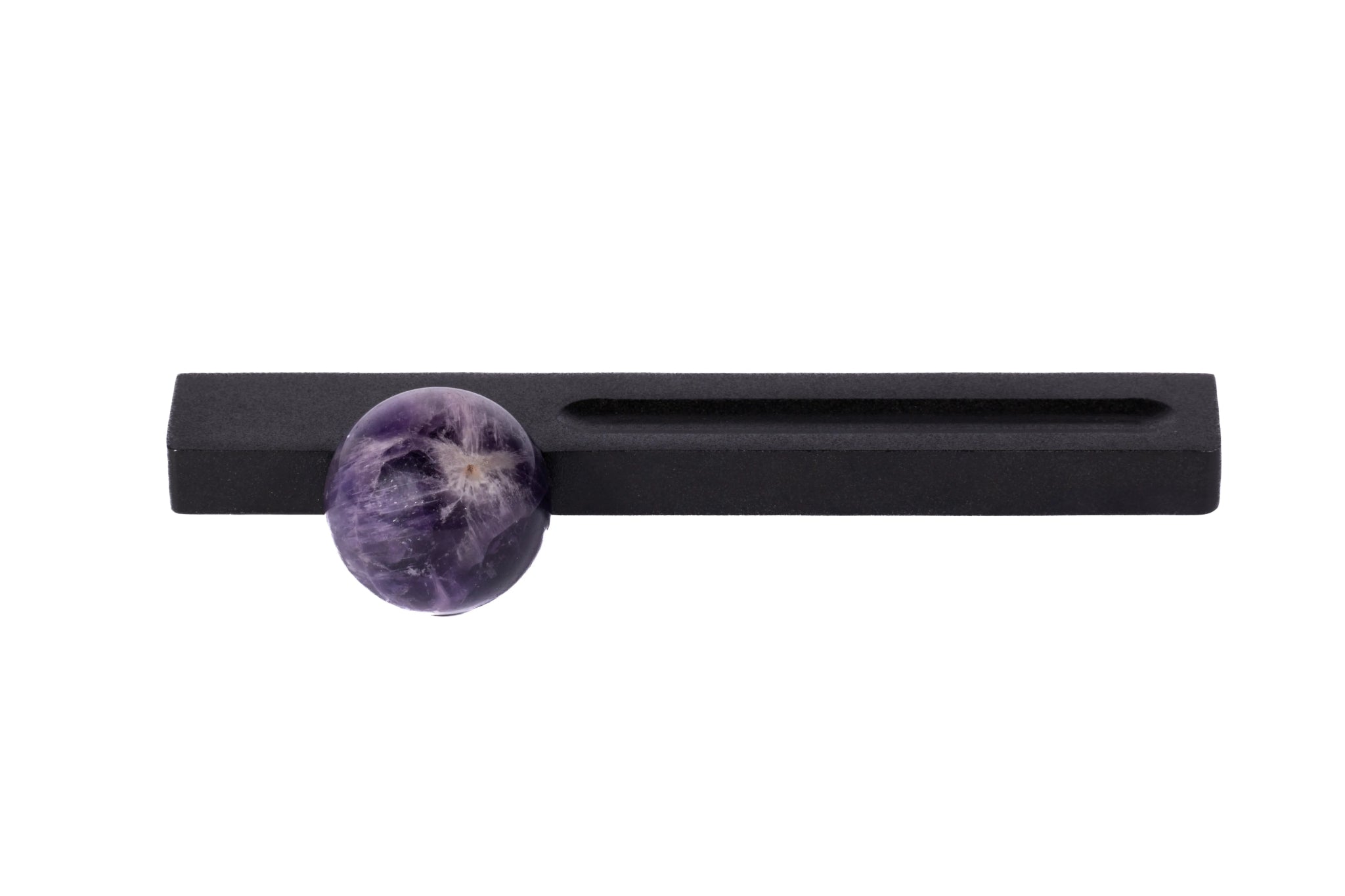 The Mantara C-0027 Calyx Handle is a modern crystal handle in black+purple, ideal for cabinets, wardrobes, and drawers.