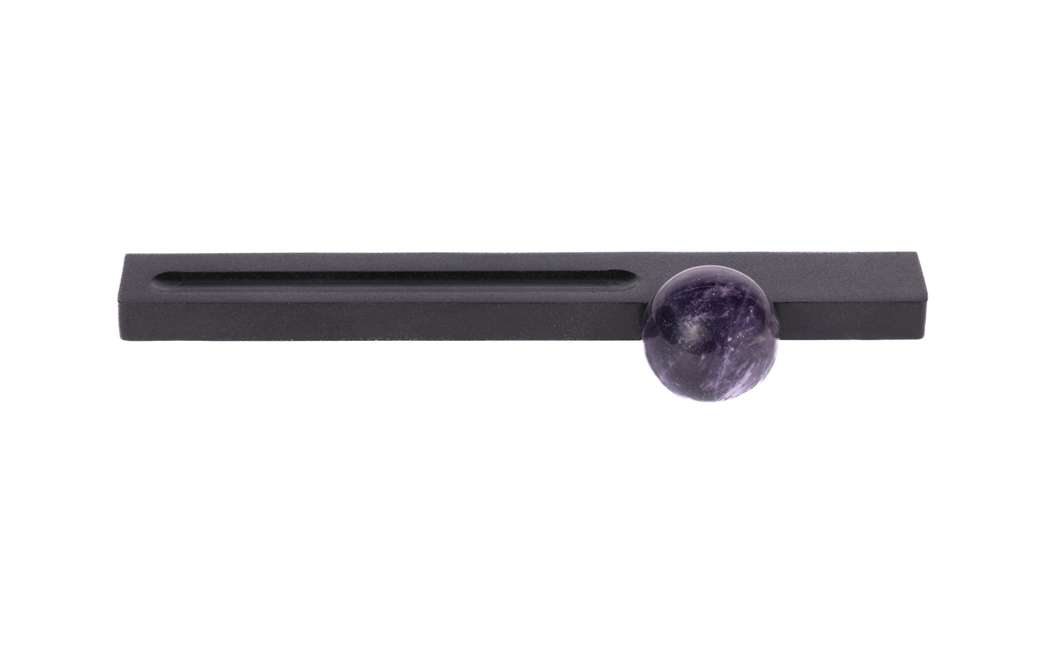 The Mantara C-0027 Calyx Handle is a modern crystal handle in black+purple, ideal for cabinets, wardrobes, and drawers.