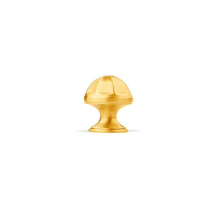 The Canopy Knob by Mantara (B-0105) is a brushed brass knob in gold, ideal for kitchens, cabinets, and furniture.