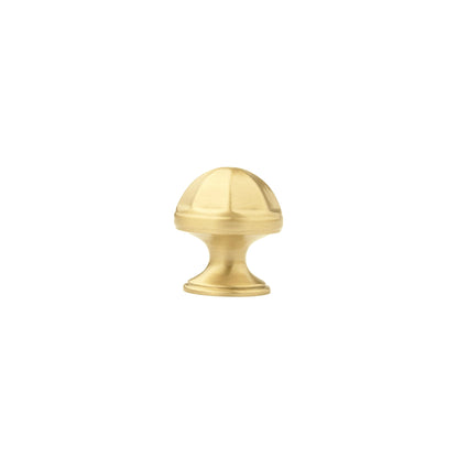 The Canopy Knob by Mantara (B-0105) is a brushed brass knob in gold, ideal for kitchens, cabinets, and furniture.