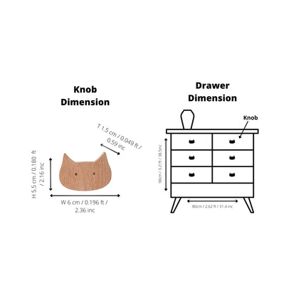 Mantara Cat Wooden Knob W-0024 is a modern wooden knob and wall hook in brushed walnut finish, ideal for kids&