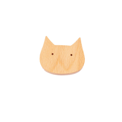 Mantara Cat Wooden Knob W-0024 is a modern wooden knob and wall hook in brushed beige finish, ideal for kids&