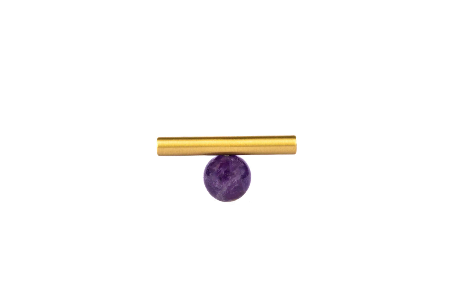 The Mantara C-0020 Chroma T-Bar is a modern crystal and brass knob in purple, ideal for drawers and cabinets.