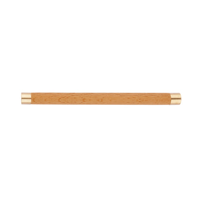 Cinnamon Handle W-0008 in brushed brass &amp; wood, sizes 63–278mm, ideal for wardrobes, cabinets &amp; drawers—by Mantara.
