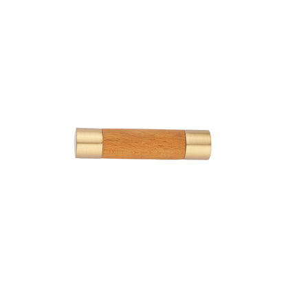 Cinnamon Handle W-0008 in brushed brass &amp; wood, sizes 63–278mm, ideal for wardrobes, cabinets &amp; drawers—by Mantara.