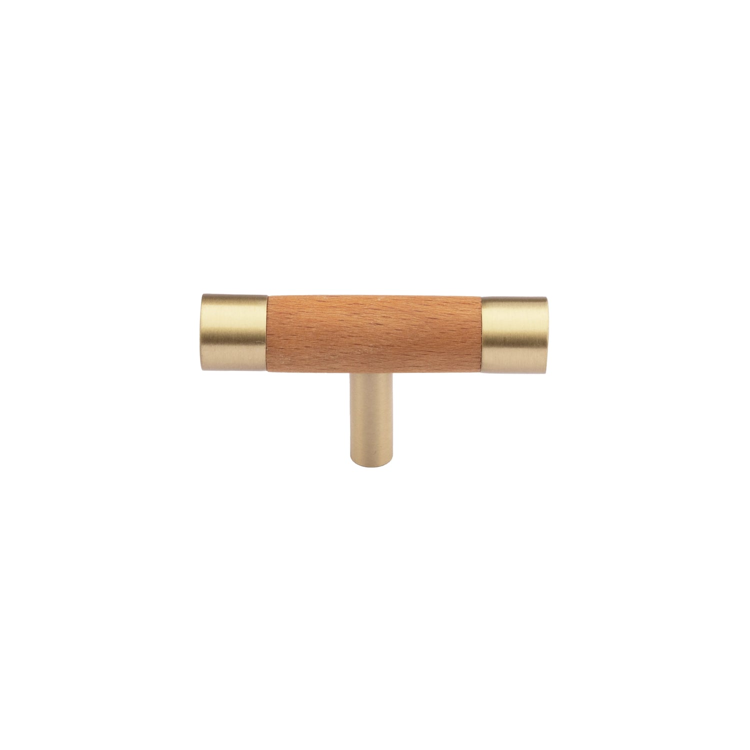 Cinnamon Handle W-0008 in brushed brass &amp; wood, sizes 63–278mm, ideal for wardrobes, cabinets &amp; drawers—by Mantara.