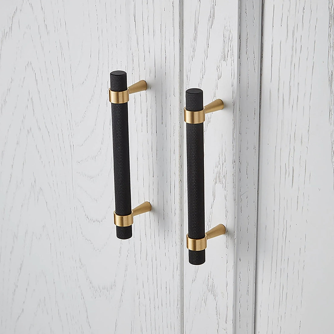  B-0064 Cleo T-Bar handle in brushed brass, sizes 50mm, 130mm, 160mm, 190mm &amp; 224mm, for kitchen cabinets, wardrobes, and drawers by Mantara.