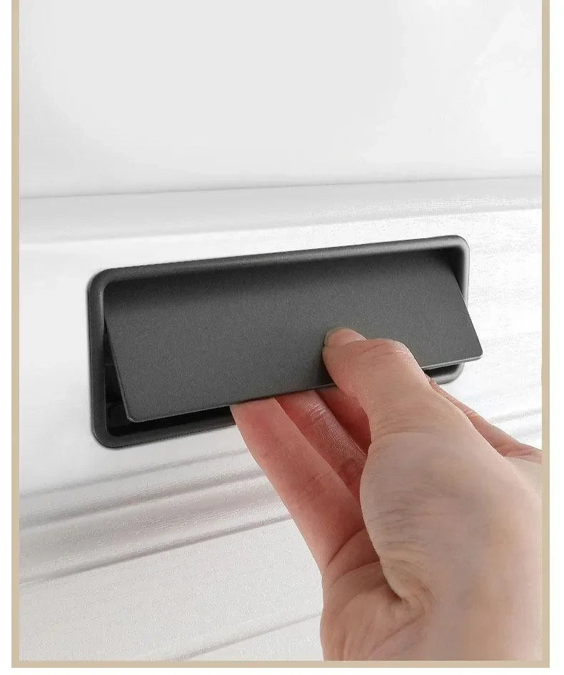 Mantara Concealed Square Handle  Z-0009 is a modern zinc alloy handle in brushed black, ideal for drawers and hooks.