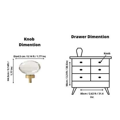 The Mantara C-0008 is a modern artificial crystal + brass knob in white/brass, ideal for wardrobes and drawers.