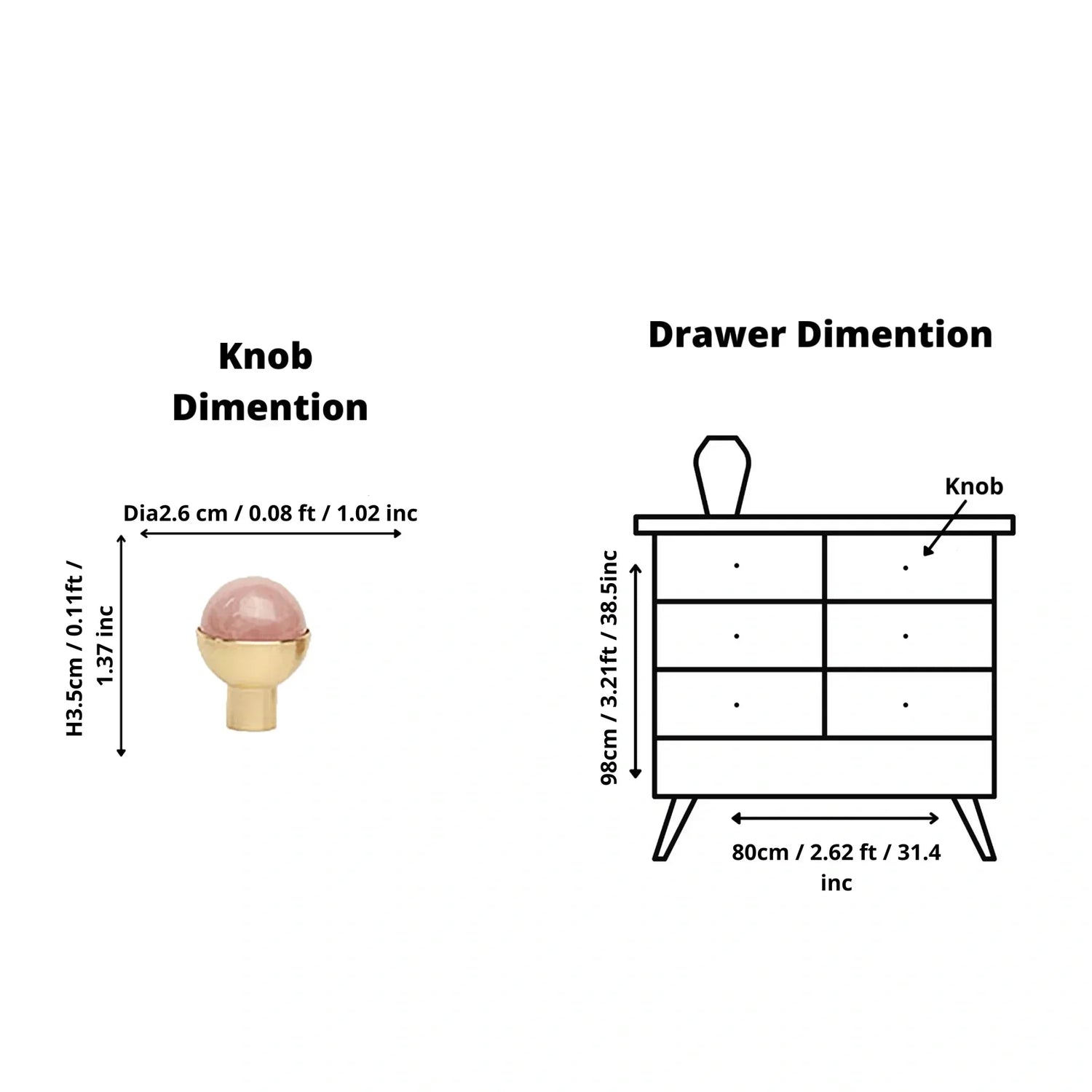 he Mantara C-0006 is a modern crystal + brass knob in pink, ideal for drawers and cabinets.