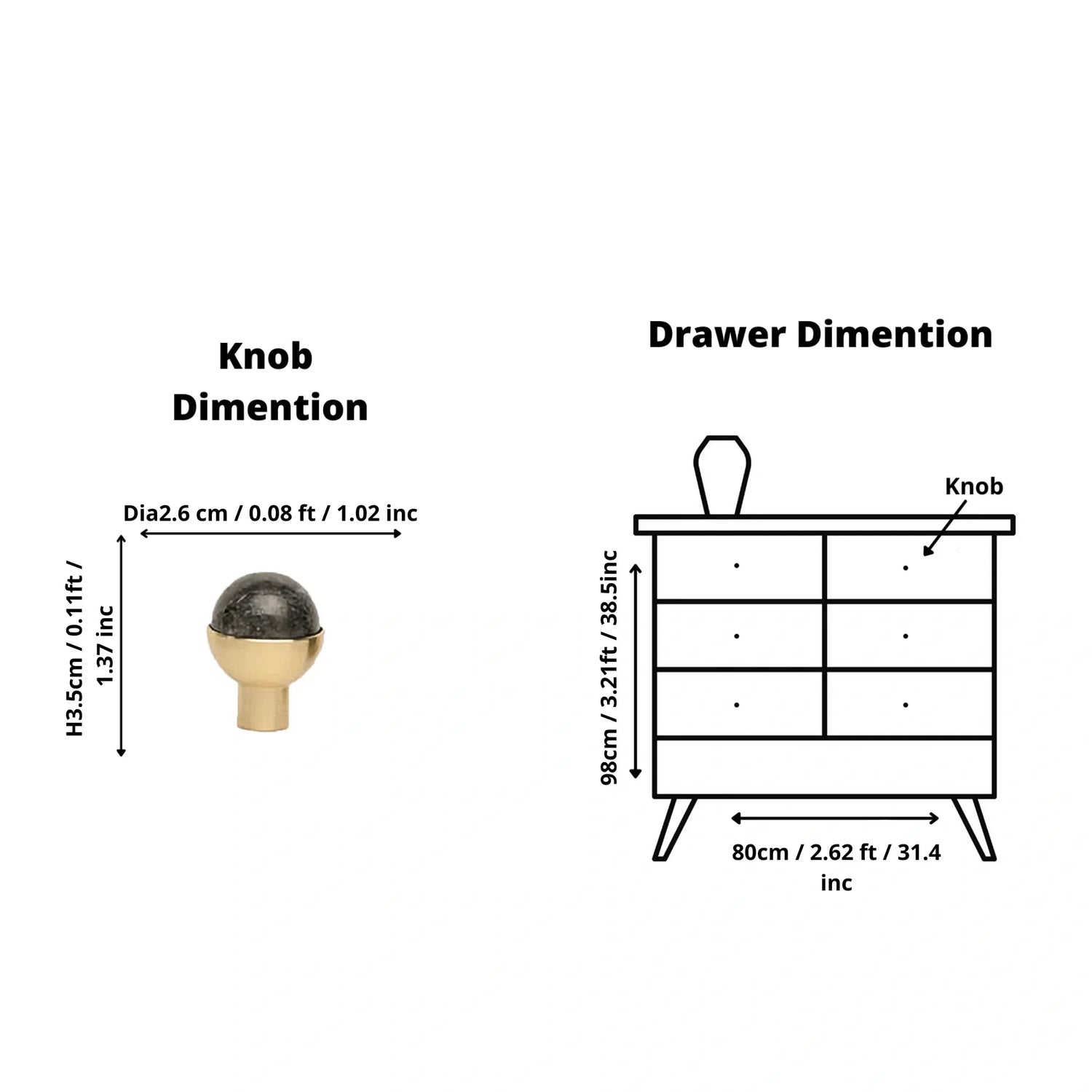 The Mantara C-0006 is a modern crystal + brass knob in black, ideal for drawers and cabinets.