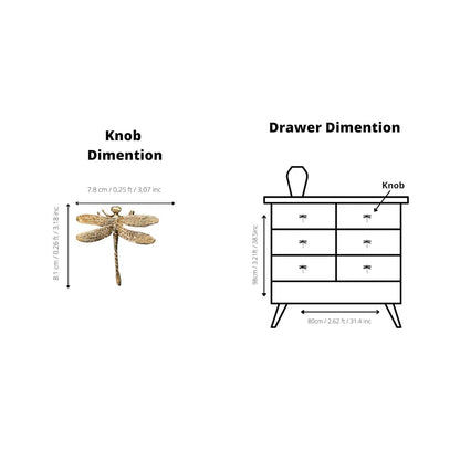 Dragonfly knob B-0015, gold solid brass, L81mm H25mm, polished finish for wardrobes &amp; cabinets by Mantara