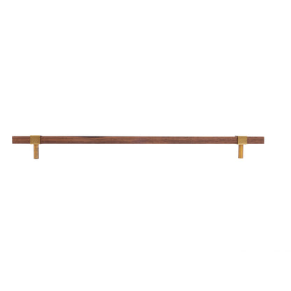 Ebonex Handle W-0009 in brushed brass &amp; walnut, sizes 70–391mm, suits doors, cabinets &amp; wardrobes—by Mantara.