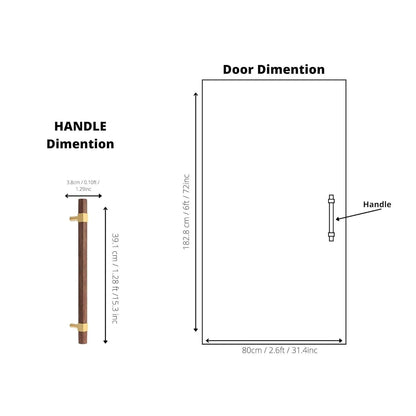 Ebonex Handle W-0009 in brushed brass &amp; walnut, sizes 70–391mm, suits doors, cabinets &amp; wardrobes—by Mantara.